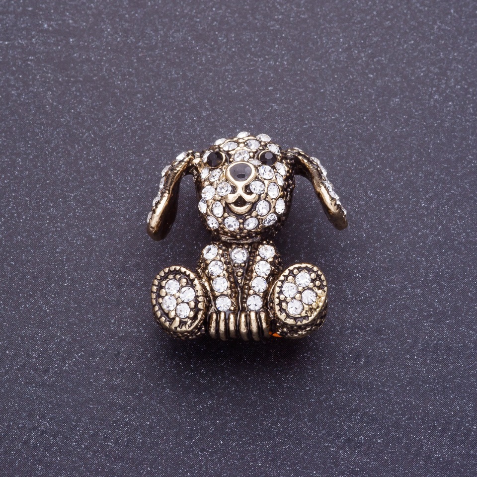 Brožka «Diamantový pejsek» 2,5 cm, barva kovu černěné zlato