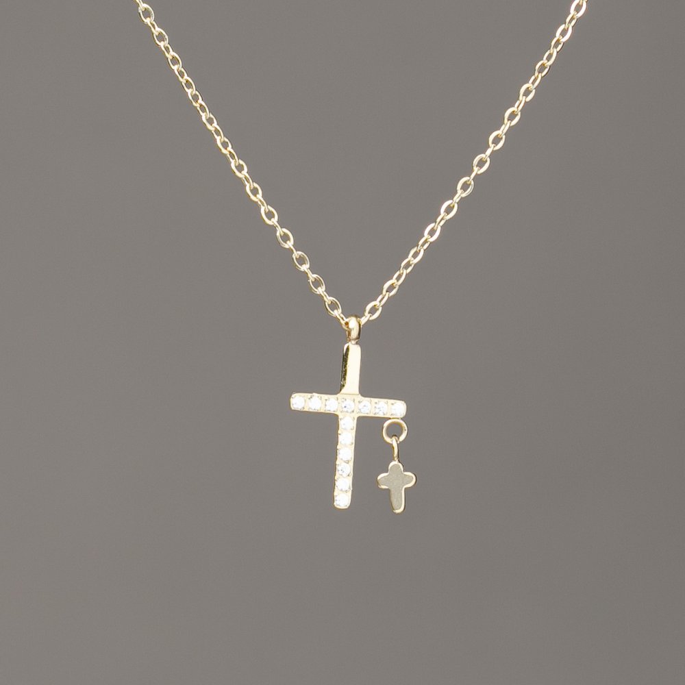 Řetízek Xuping s citronovým pozlacením a přívěskem s bílými štrasami 15×9 mm, tloušťka 1 mm, délka 40–45 cm