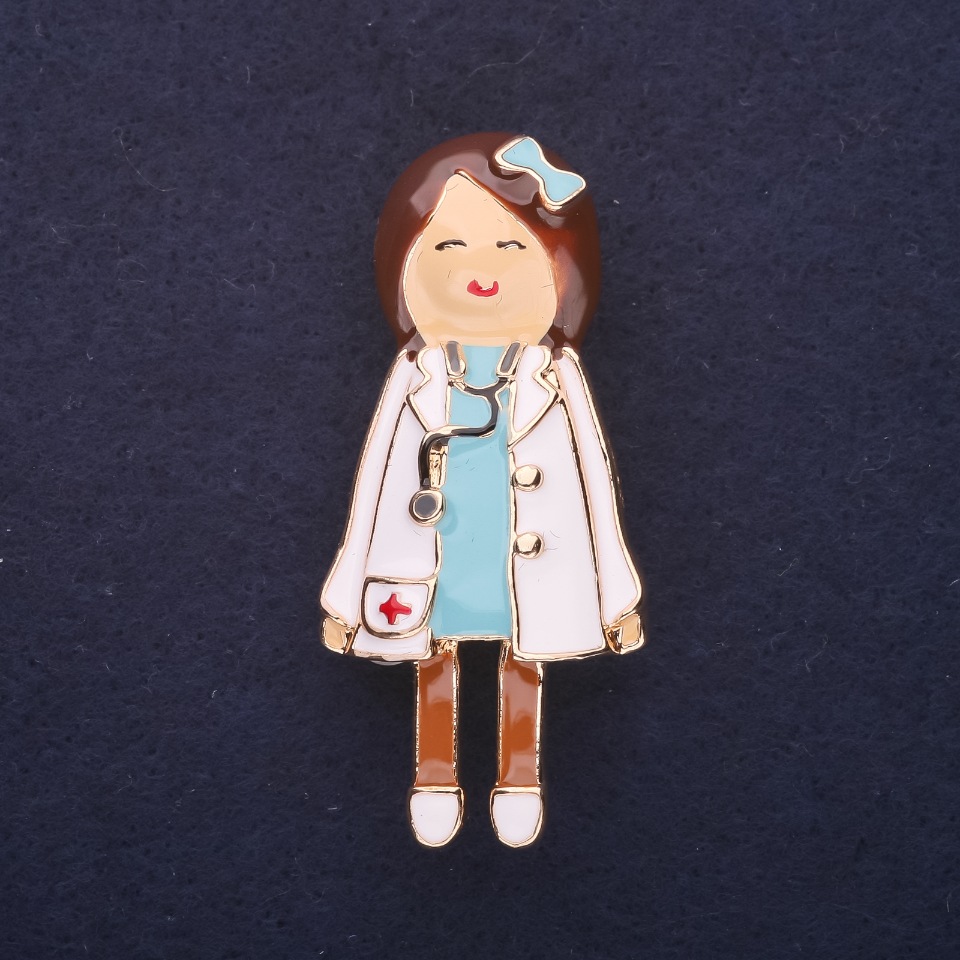 Brož Lékař – bílo-modrá smaltovaná, 49 × 22 mm, zlatistý kov