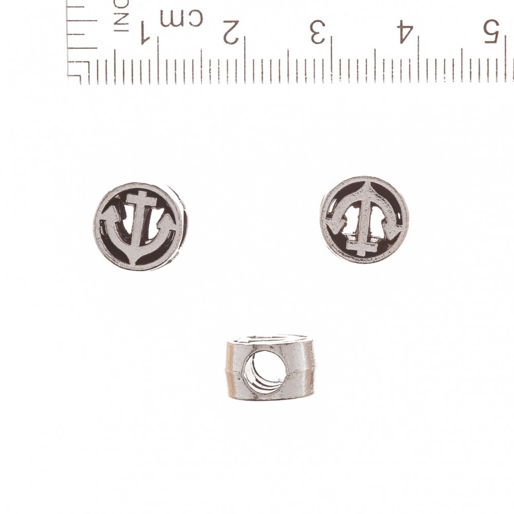 Korálka Pandora Kotva v kruhu 10 mm, průměr 5 mm, fac. 20 g ± 9 ks