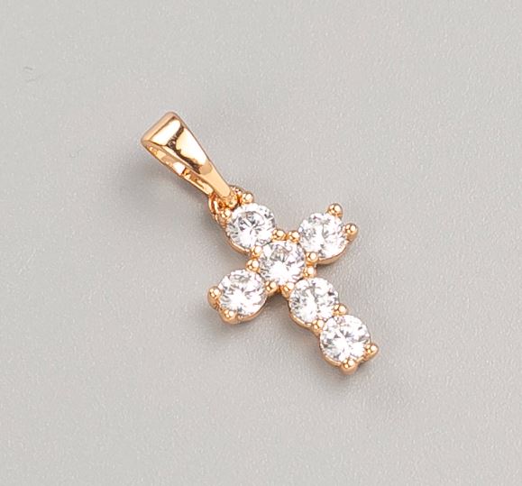 Přívěšek Xuping – kříž, pozlacený s bílými krystaly 18K, rozměry 15 × 10,5 mm, tloušťka 5 mm+
