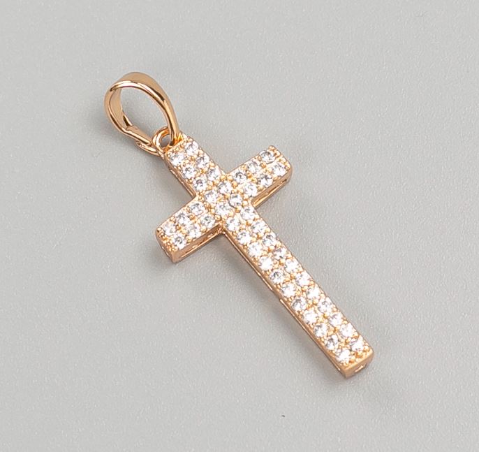 Přívěsek Xuping Kříž pozlacený s bílými krystaly, 18K, průměr 26×12 mm