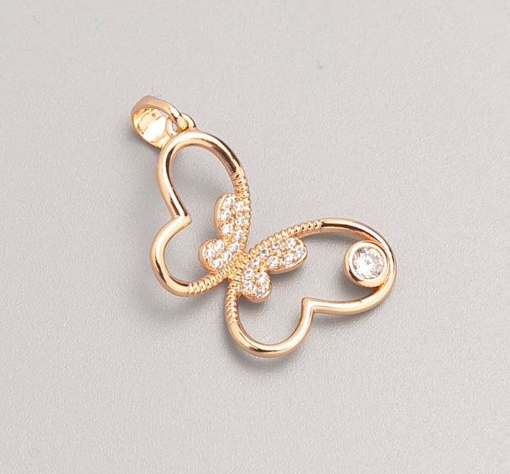 Přívěšek Xuping pozlacený 18K, motýl se bílými krystaly, průměr 23×17 mm