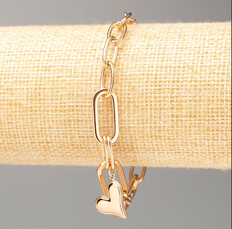 Náramek Xuping 18K pozlacení «Srdce» délka 16–20 cm, tloušťka 6,5 mm +-, tloušťka 9 mm+