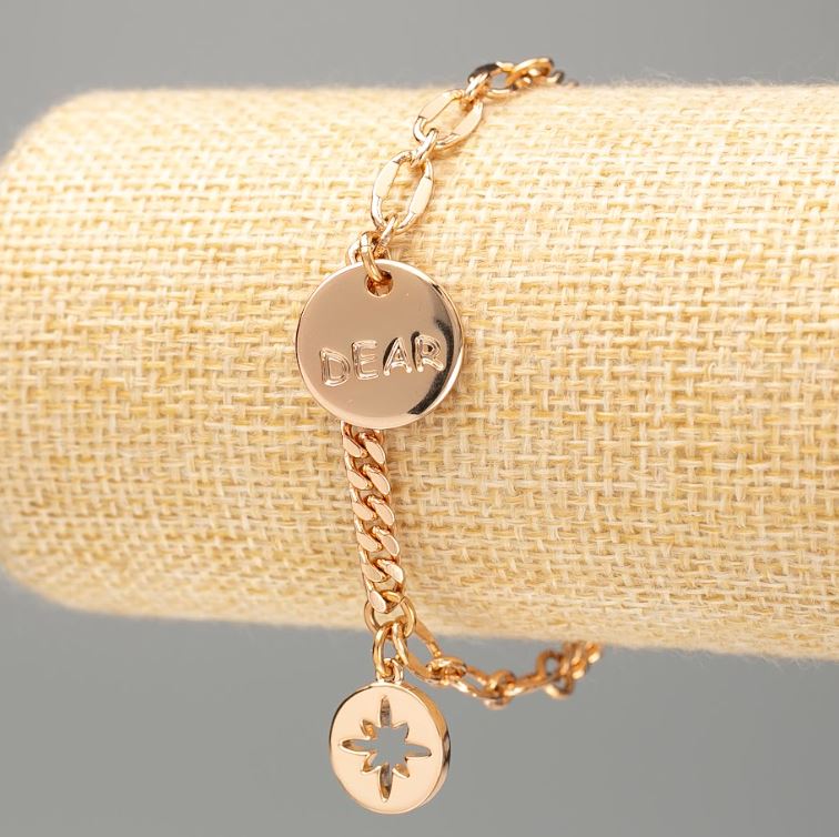 Náramek Xuping pozlacený 18K "Dear" panzerové pletení, délka 18–21 cm, tloušťka 4 mm+