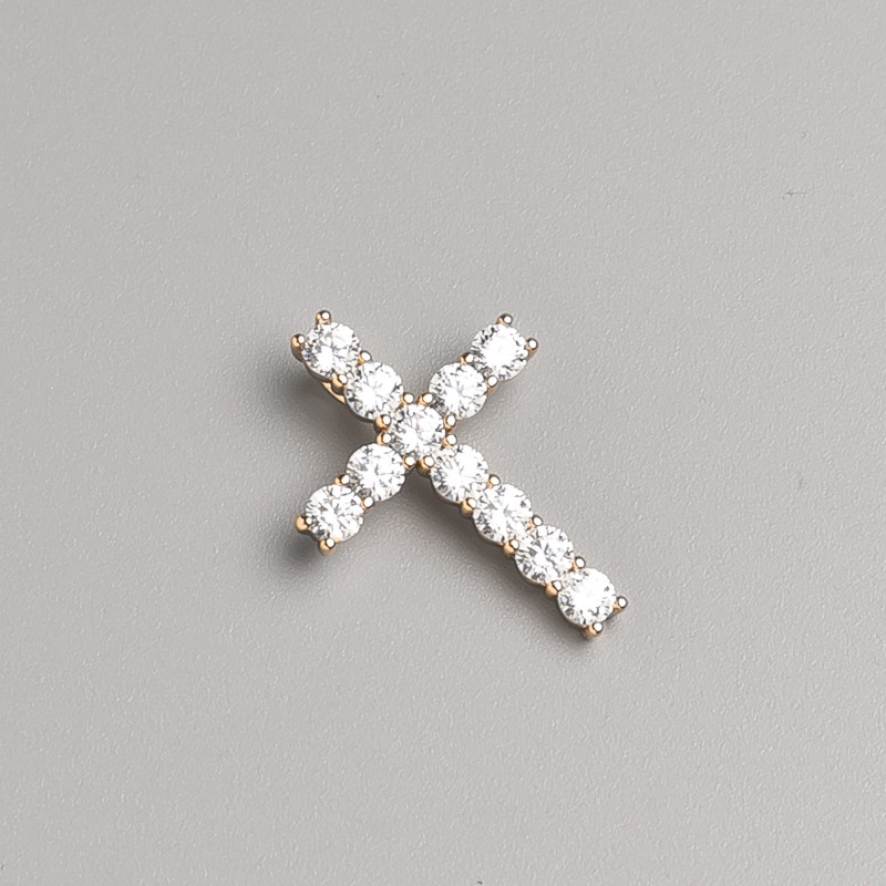 Přívěsek Xuping kříž pozlacený 18K se bílými štrasovými kamínky, rozměr 23x16 mm