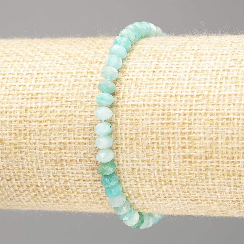 Náramek z amazonitu, broušené rondelky, přírodní kámen, na niti, průměr cca 5×3,5 mm, délka 18 cm (elastický)