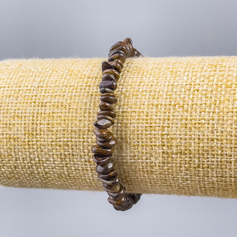 Náramek z bronzitu, drcený přírodní kámen, průměr 7×2 mm, délka 18 cm (elastický)