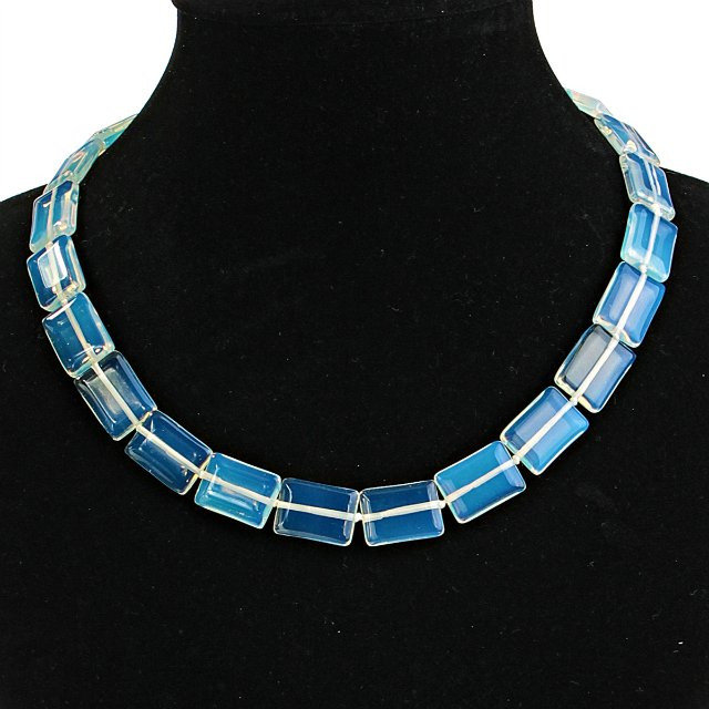 Náhrdelník z měsíčního kamene, obdélníkové kameny 15×20 mm, délka 46 cm