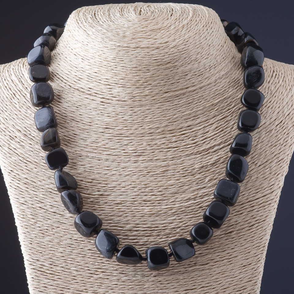 Náhrdelník sokolí oko kubické facetované 8x12 mm, délka 50 cm