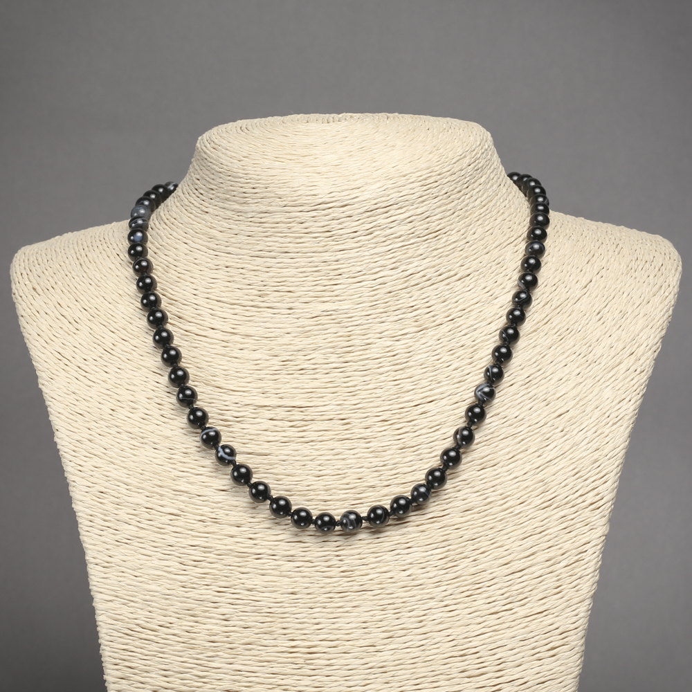 Náhrdelník z černého achátu, hladké korálky, průměr 6 mm, délka 45 cm+