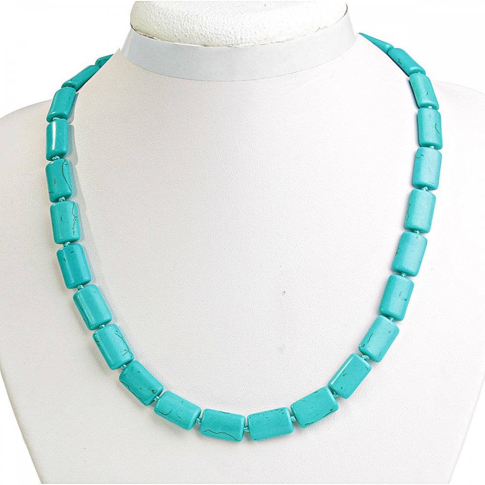 Náhrdelník tyrkys s žilkami, obdélníkové korálky 10 × 15 mm, délka 48 cm