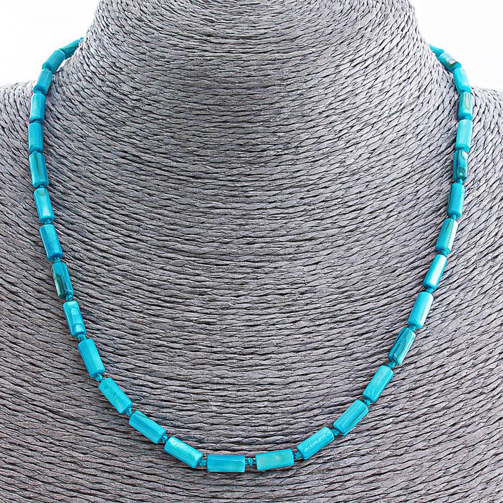 Náhrdelník modrý perleť «trubička» 8×4 mm, délka 45 cm