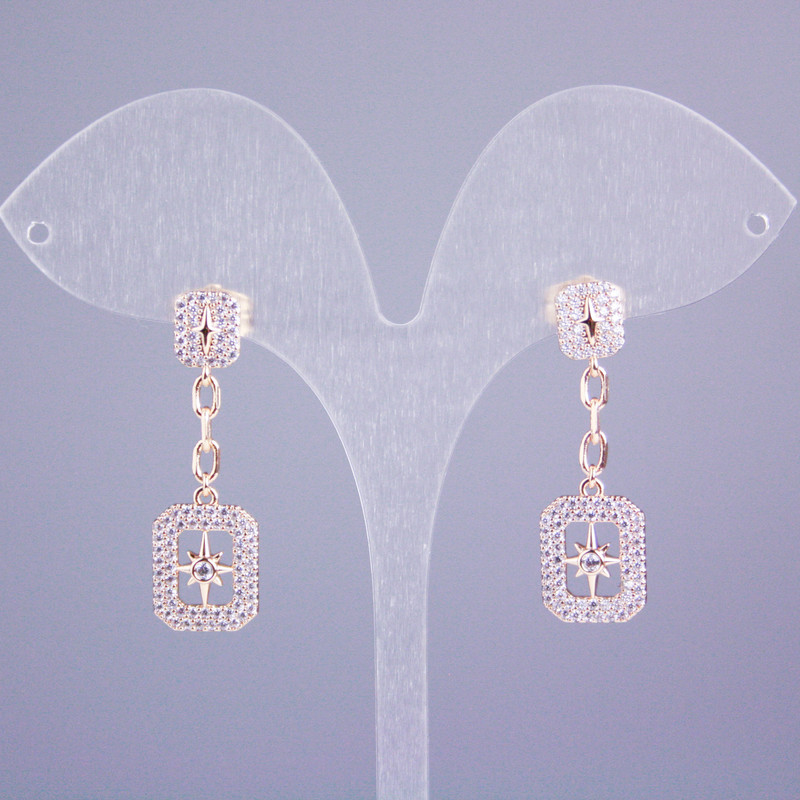 Náušnice pecky Xuping pozlacené 18K se bílými krystaly, délka 34 mm