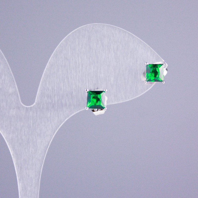 Náušnice pecky Xuping rhodiované se zeleným kamenem 5×5 mm, čtvercový tvar, délka 16 mm