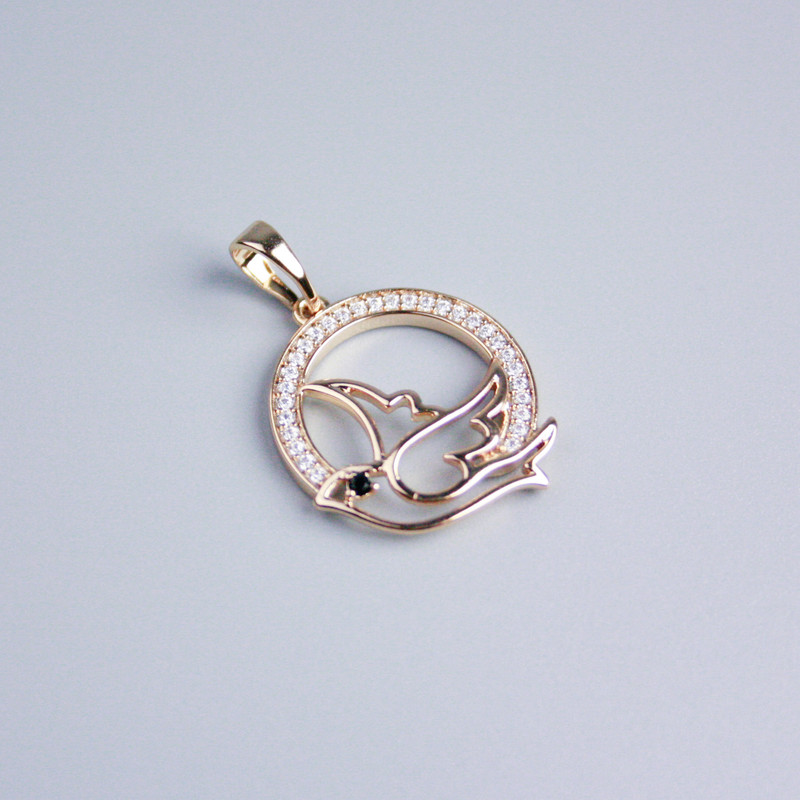 Přívěsek Xuping 18K pozlacení holub s bílými krystaly, průměr 19 mm