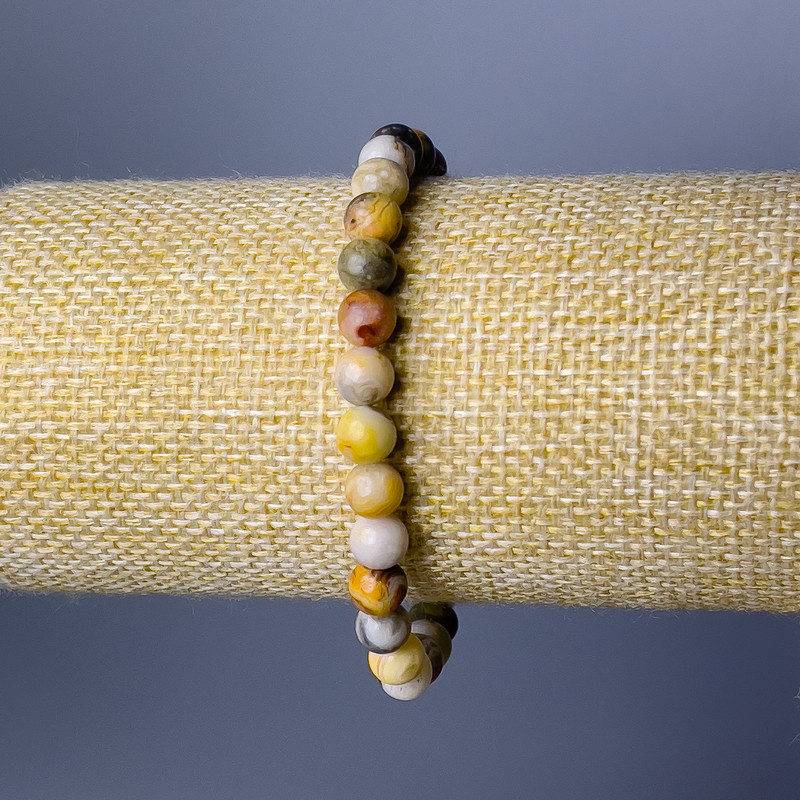 Náramek z marockého achátu, přírodní kámen, hladký korálek, průměr 7 mm, délka 18 cm (elastický)