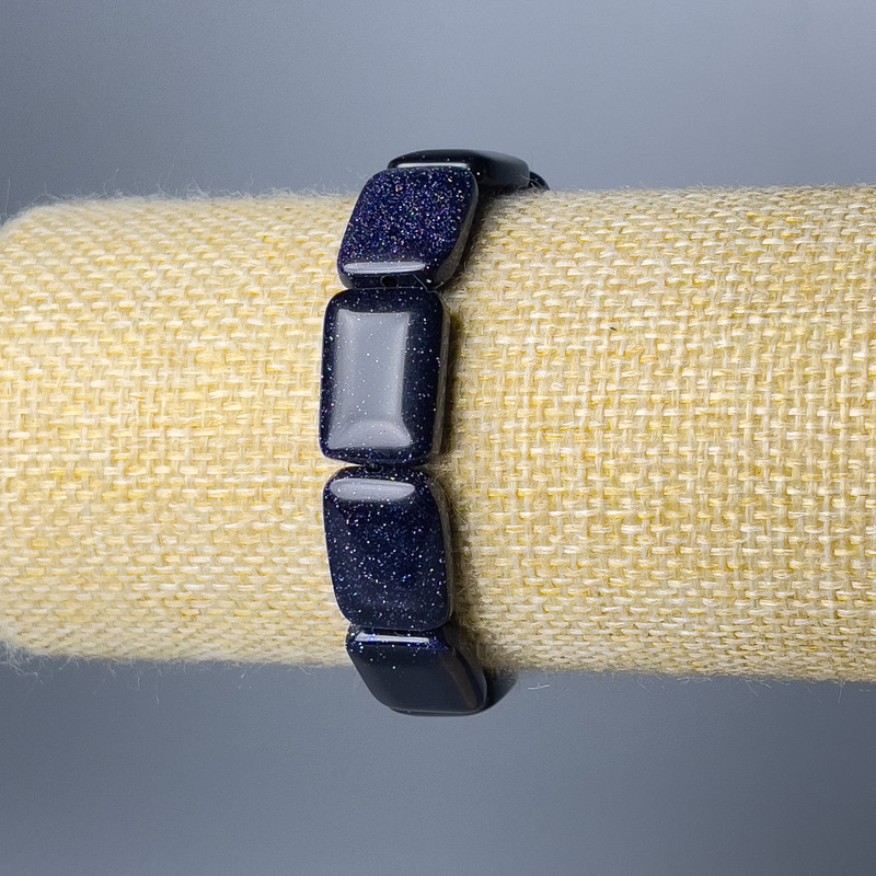 Náramek z aventurínu Noční Kaíra, přírodní kámen, obdélníkové články, průměr 13×18 mm, délka 18 cm (elastický)