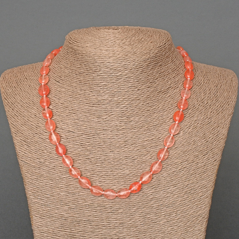 Náhrdelník z chalcedonu, přírodní kámen, oválné korálky 8×10 mm, délka 48 cm